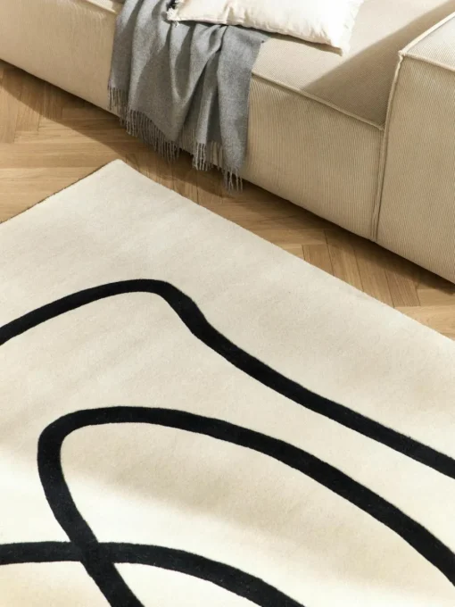 Handgetufteter Wollteppich Line mit One Line Zeichnung