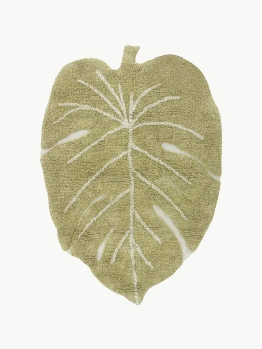 Handgewebter Kinderteppich Mini Monstera mit Hoch-Tief-Effekt, waschbar