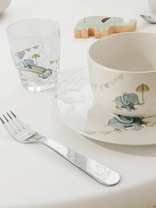 Hochglanzpoliertes Kinderbesteck-Set Walk Like An Elephant, 1 Person (4-tlg.)