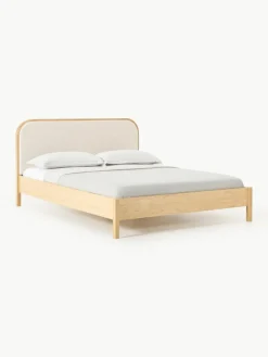 Holzbett Jones mit Kopfteil aus Bouclé