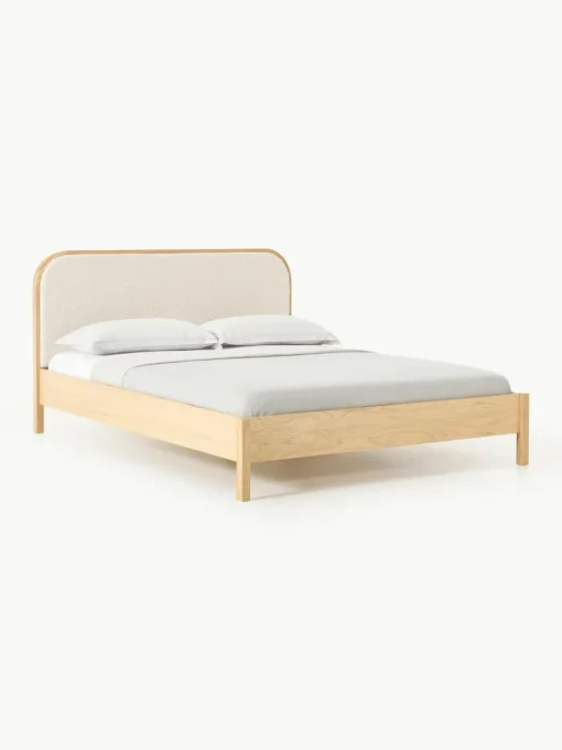 Holzbett Jones mit Kopfteil aus Bouclé