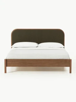 Holzbett Jones mit Kopfteil aus Bouclé