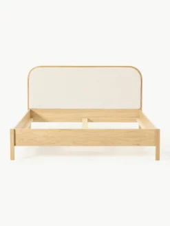 Holzbett Jones mit Kopfteil aus Bouclé