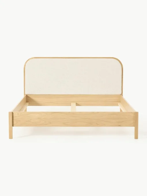 Holzbett Jones mit Kopfteil aus Bouclé