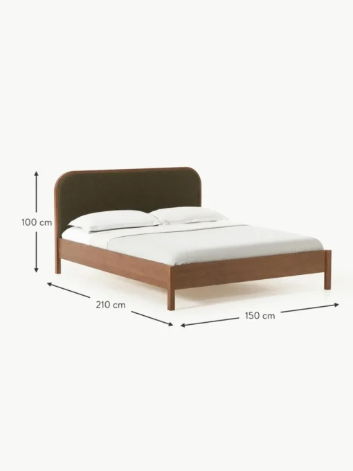 Holzbett Jones mit Kopfteil aus Bouclé