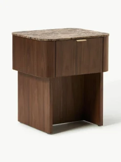 Holz-Nachttisch Zumi mit Marmorplatte