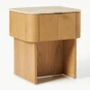 Holz-Nachttisch Zumi mit Travertinplatte