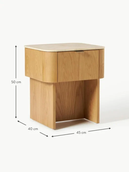 Holz-Nachttisch Zumi mit Travertinplatte