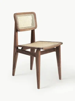 Holzstuhl C-Chair aus Walnussholz mit Wiener Geflecht