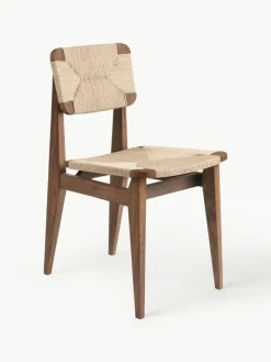 Holzstuhl C-Chair aus Walnussholz mit geflochtener Sitzfläche