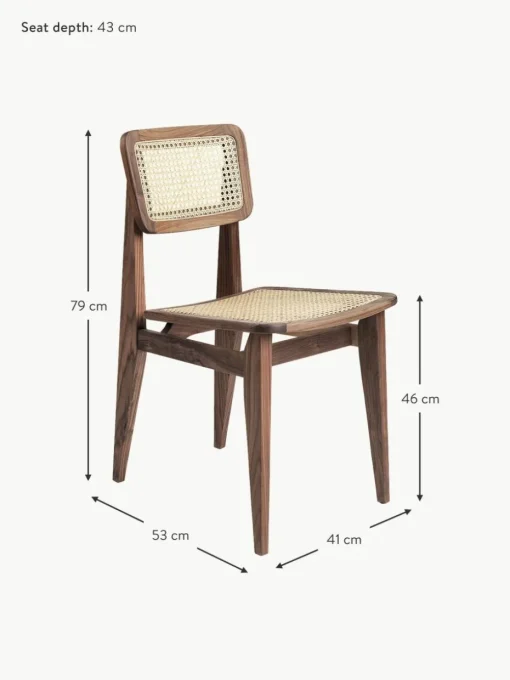 Holzstuhl C-Chair aus Walnussholz mit Wiener Geflecht