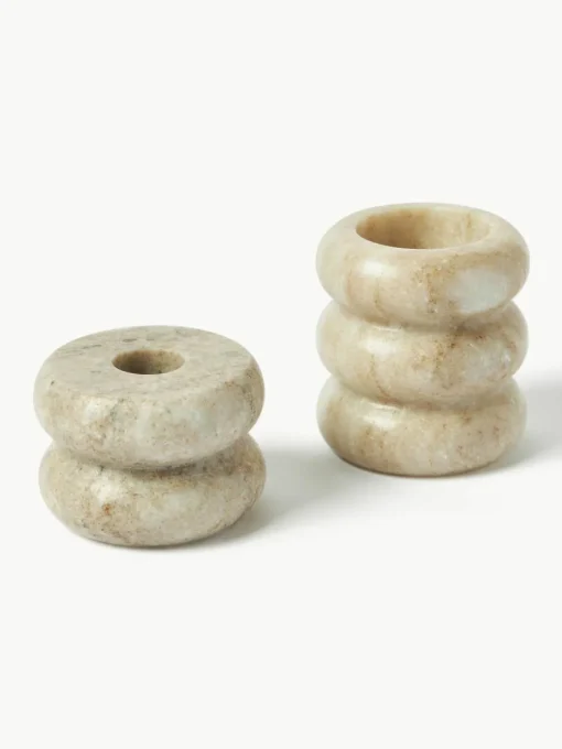 2in1 Kerzen- und Teelichthalter Orta aus Marmor, 2er-Set