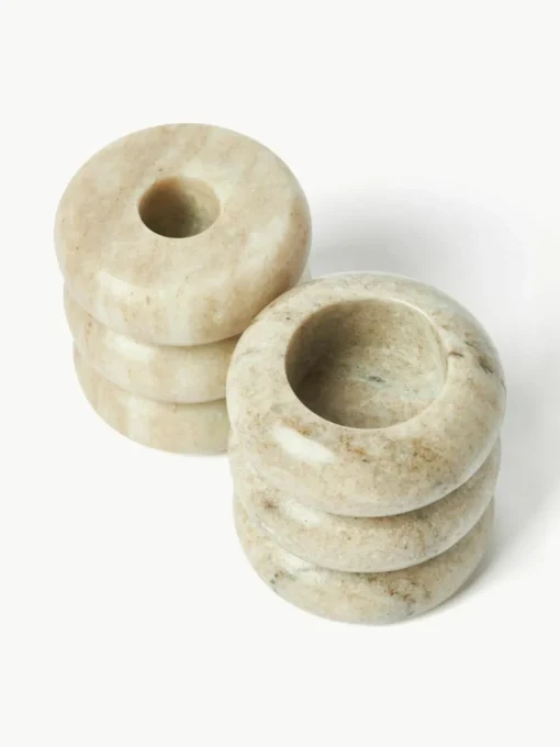 2in1 Kerzen- und Teelichthalter Orta aus Marmor, 2er-Set