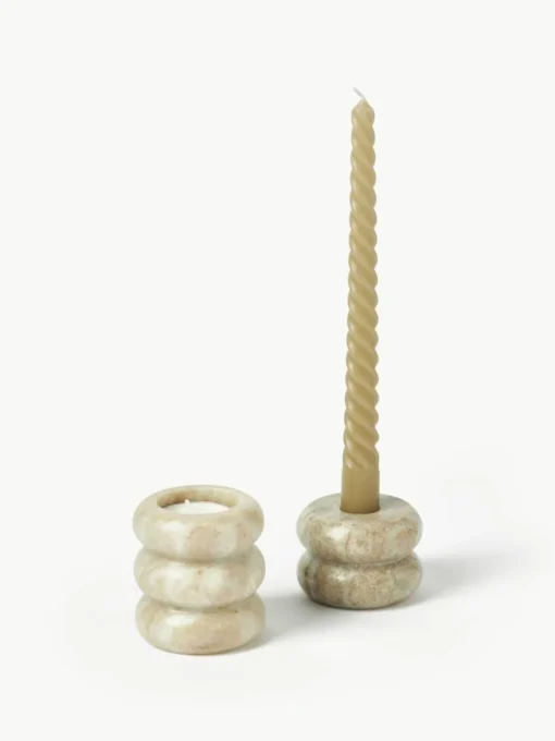 2in1 Kerzen- und Teelichthalter Orta aus Marmor, 2er-Set