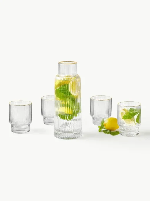 Karaffe Minna mit Rillenrelief und Goldrand, 1.1 L