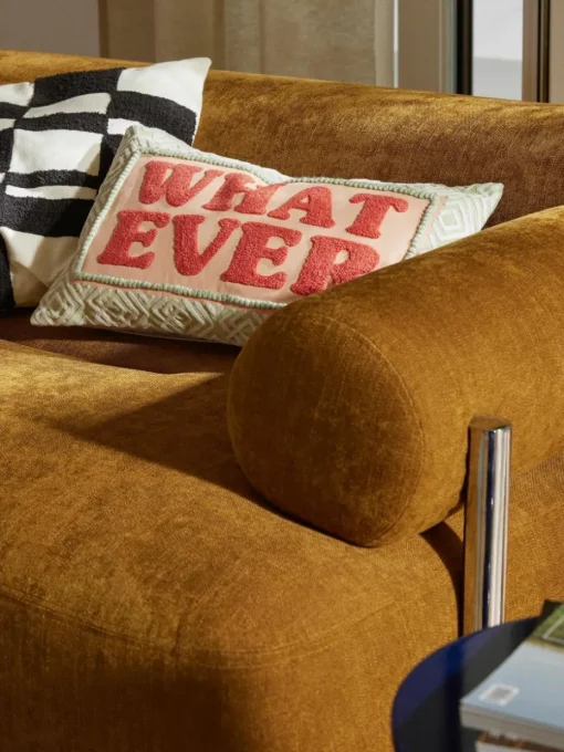 Kissenhülle Whatever mit bestickter Aufschrift