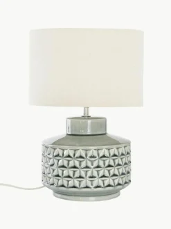 Kleine Keramik-Tischlampe Monica mit Leinenschirm