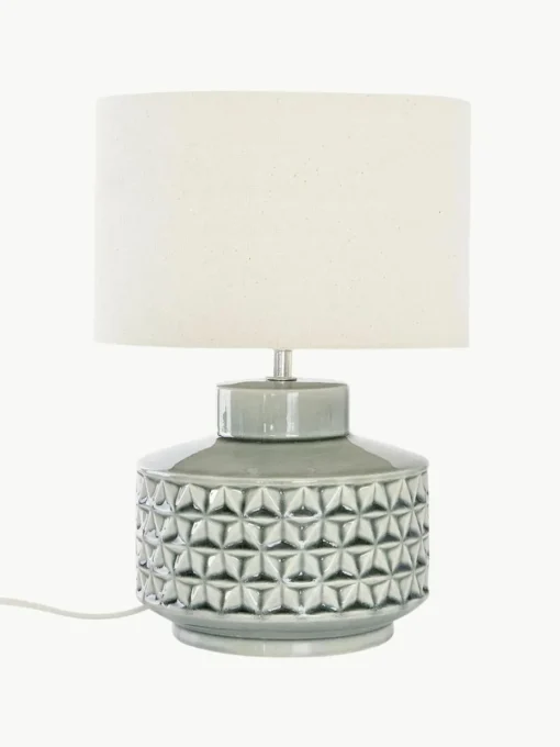 Kleine Keramik-Tischlampe Monica mit Leinenschirm