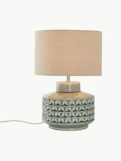 Kleine Keramik-Tischlampe Monica mit Leinenschirm