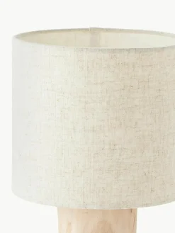 Kleine Skandi-Tischlampe Pia aus Holz und Leinen