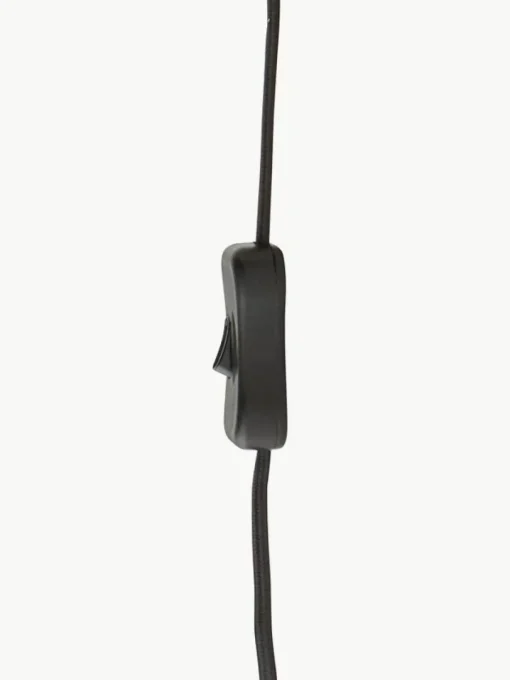 Kleine Skandi-Tischlampe Pia aus Holz und Leinen
