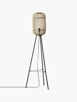 Kleine Tripod Stehlampe Woodrow aus Rattan