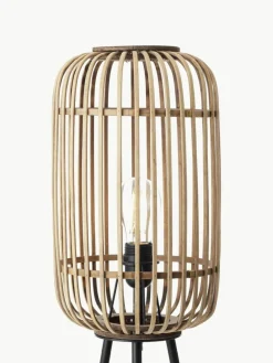Kleine Tripod Stehlampe Woodrow aus Rattan