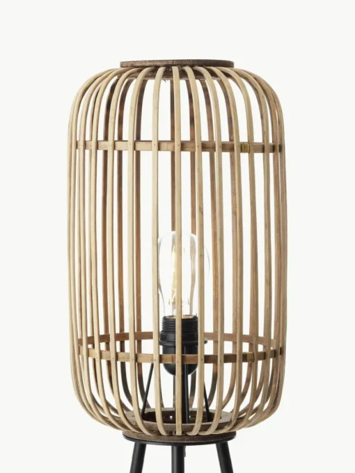 Kleine Tripod Stehlampe Woodrow aus Rattan