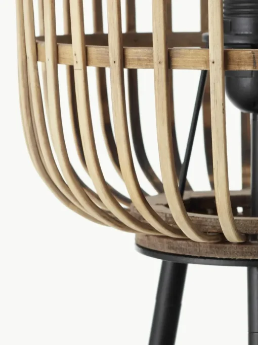 Kleine Tripod Stehlampe Woodrow aus Rattan
