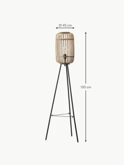 Kleine Tripod Stehlampe Woodrow aus Rattan