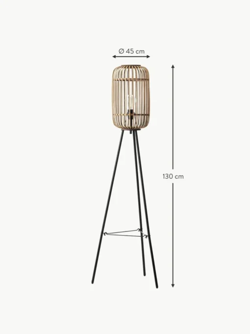Kleine Tripod Stehlampe Woodrow aus Rattan