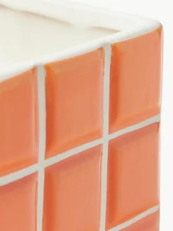 Kleiner Übertopf Tile aus Dolomitstein mit Fliesenoptik