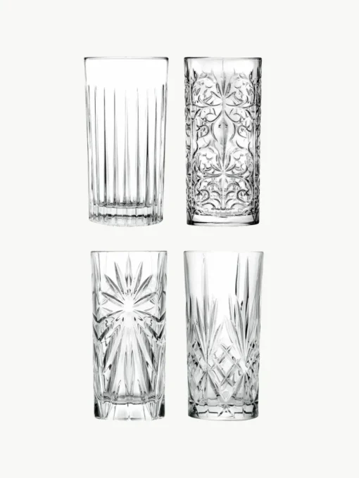 Kristall-Longdrinkgläser Bichiera mit Relief, 4er-Set