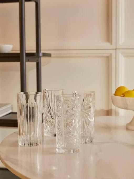 Kristall-Longdrinkgläser Bichiera mit Relief, 4er-Set