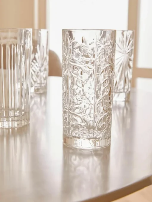 Kristall-Longdrinkgläser Bichiera mit Relief, 4er-Set