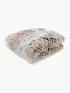 Kuscheldecke Skins aus Kunstfell in Schneeleoparden-Optik