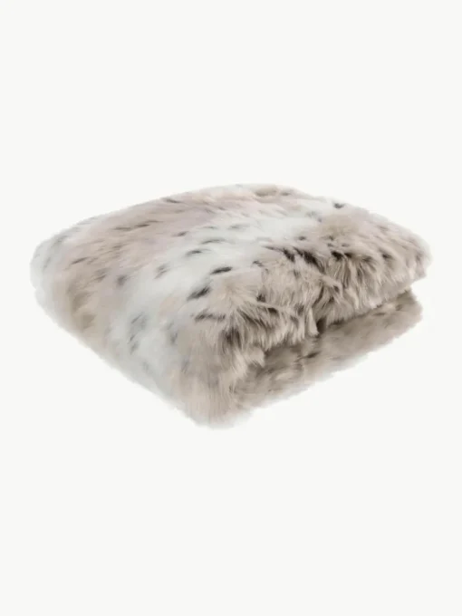 Kuscheldecke Skins aus Kunstfell in Schneeleoparden-Optik