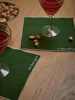 Leinen-Cocktailservietten Cosmo mit Stickerei, 4 Stück
