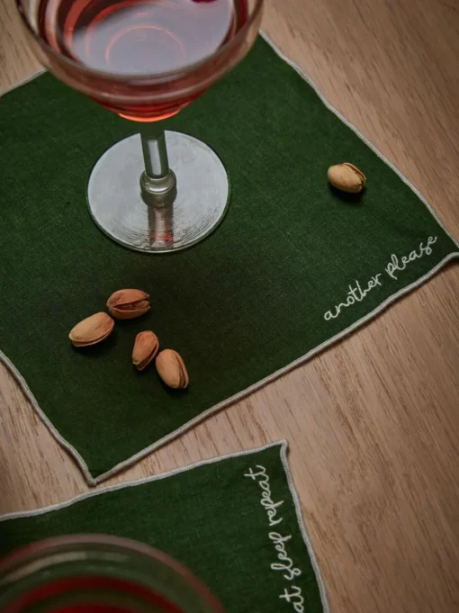 Leinen-Cocktailservietten Cosmo mit Stickerei, 4 Stück
