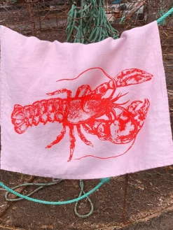 Leinen-Geschirrtuch Lobster, handbedruckt