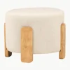 Leinen-Hocker Coffey mit Holz-Füßen