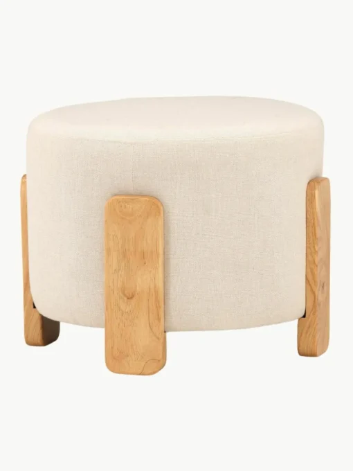 Leinen-Hocker Coffey mit Holz-Füßen