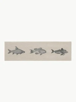 Leinen-Tischläufer Fish, handbedruckt