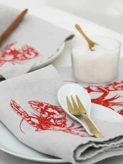 Leinen-Tischset Lobster, handbedruckt