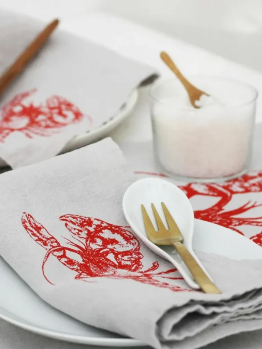 Leinen-Tischset Lobster, handbedruckt