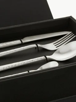 Matt gebürstetes Besteck-Set Hune mit gehämmerten Griffen, 4 Personen (16-tlg.)