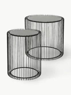 Metall-Beistelltische Wire mit Glasplatte, 2er-Set