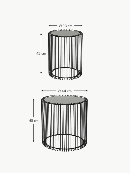 Metall-Beistelltische Wire mit Glasplatte, 2er-Set
