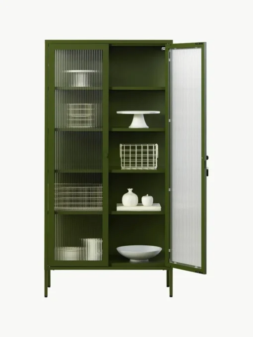 Metall-Vitrine The Collector mit geriffeltem Glas