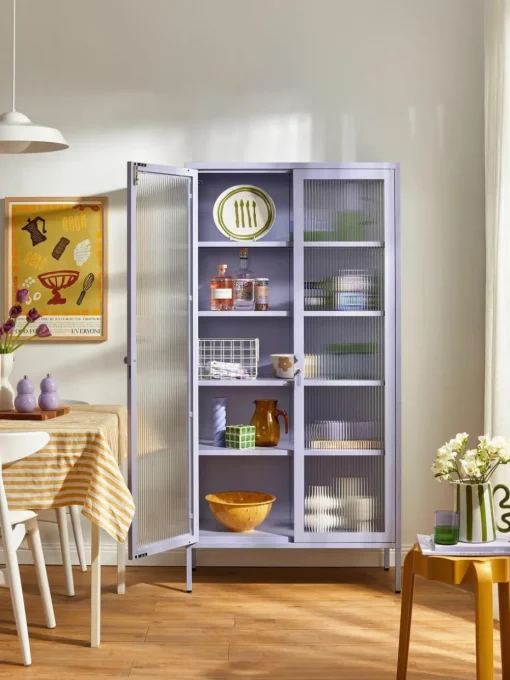 Metall-Vitrine The Collector mit geriffeltem Glas